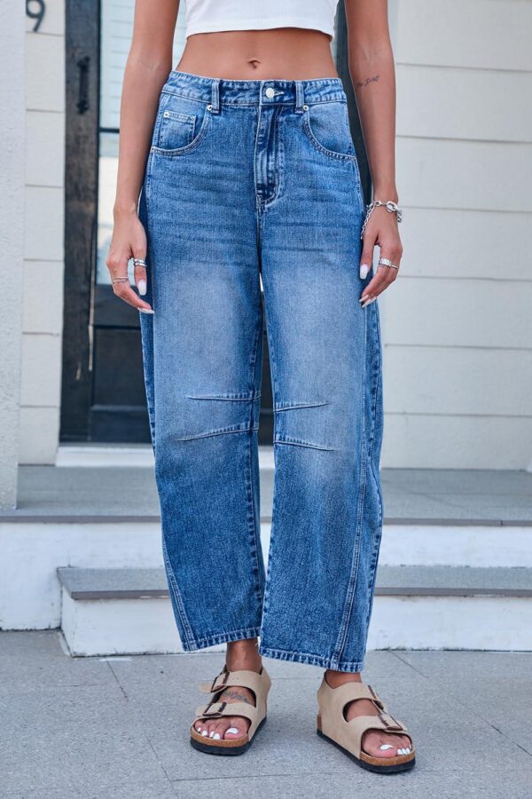 Mid Rise Barrel Jeans for Women Wide Leg Mid Waist Cropped Denim Pants Y2k Baggy Boyfriend Jeans with Pockets - Image 6