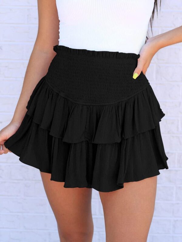 MiiVoo Women's High Waist Ruffle flowy Mini Skirts Stretchy Waist Solid Lined Layered Pleated Casual Beach Short Skirt - Image 4