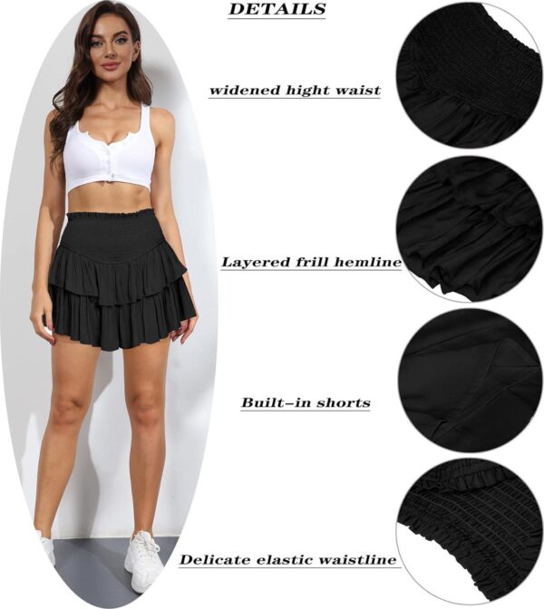 MiiVoo Women's High Waist Ruffle flowy Mini Skirts Stretchy Waist Solid Lined Layered Pleated Casual Beach Short Skirt - Image 6