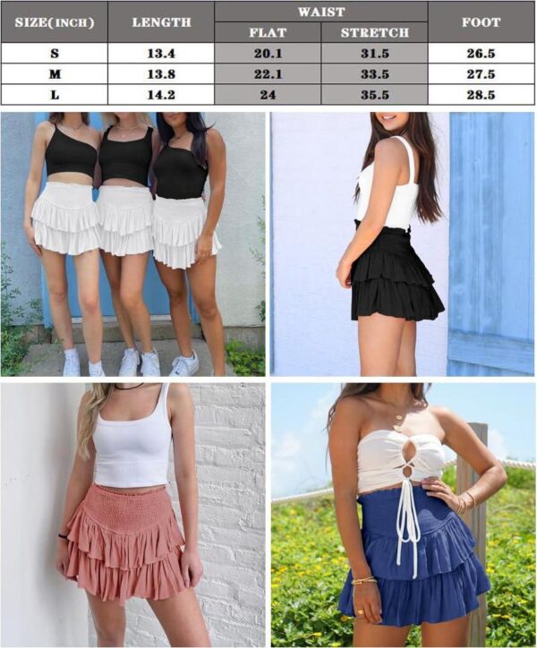 MiiVoo Women's High Waist Ruffle flowy Mini Skirts Stretchy Waist Solid Lined Layered Pleated Casual Beach Short Skirt - Image 7