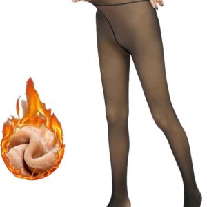 Mitid Fleece Lined Tights Women Leggings Thermal Pantyhose Fake Translucent Opaque High Waisted Winter Warm Sheer Tight