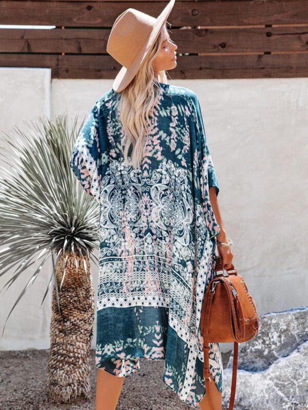 Moss Rose Women's Beach Cover up Swimsuit Kimono with Bohemian Floral Print, Loose Casual Resort Wear - Image 4