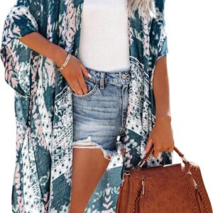 Moss Rose Women's Beach Cover up Swimsuit Kimono with Bohemian Floral Print, Loose Casual Resort Wear