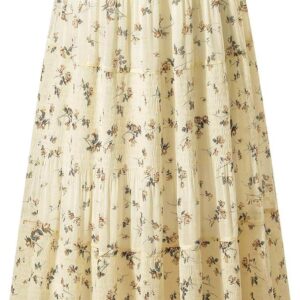 NASHALYLY Women's Chiffon Elastic High Waist Pleated A-Line Flared Maxi Skirts