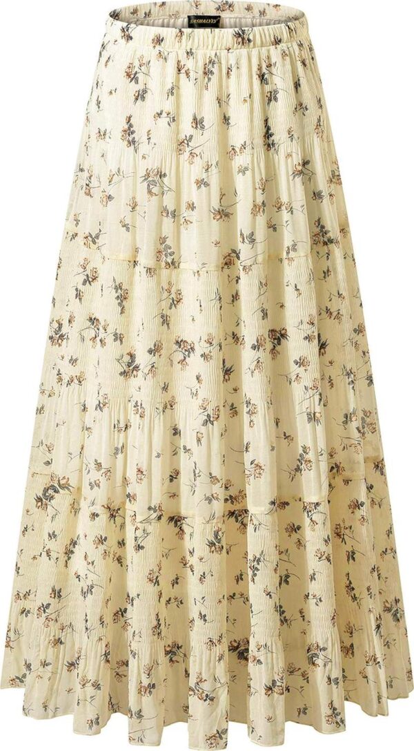 NASHALYLY Women's Chiffon Elastic High Waist Pleated A-Line Flared Maxi Skirts