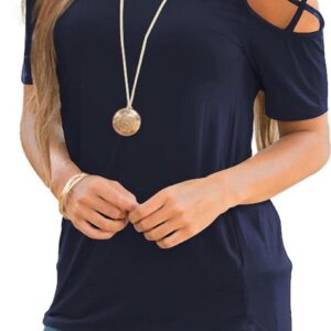 NILOUFO Womens Summer T Shirts Short Sleeve Tunic Strappy Cold Shoulder Tops