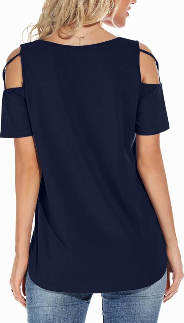 NILOUFO Womens Summer T Shirts Short Sleeve Tunic Strappy Cold Shoulder Tops - Image 4