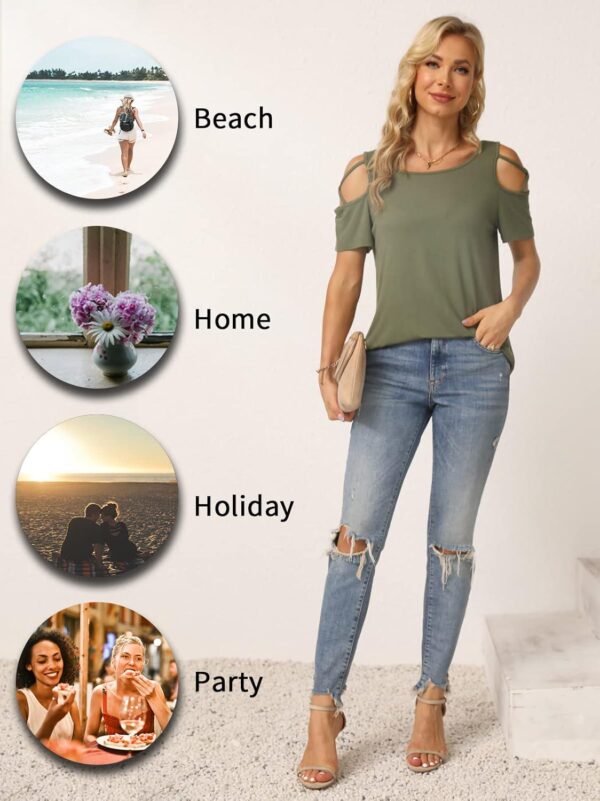 NILOUFO Womens Summer T Shirts Short Sleeve Tunic Strappy Cold Shoulder Tops - Image 6