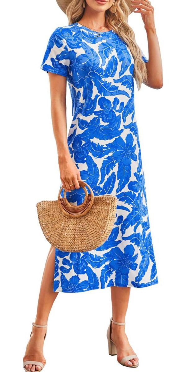 Naggoo Women's Short Sleeve Split Maxi Dress Casual Plain Tie Dye Print Tshirt Long Dresses with Pockets