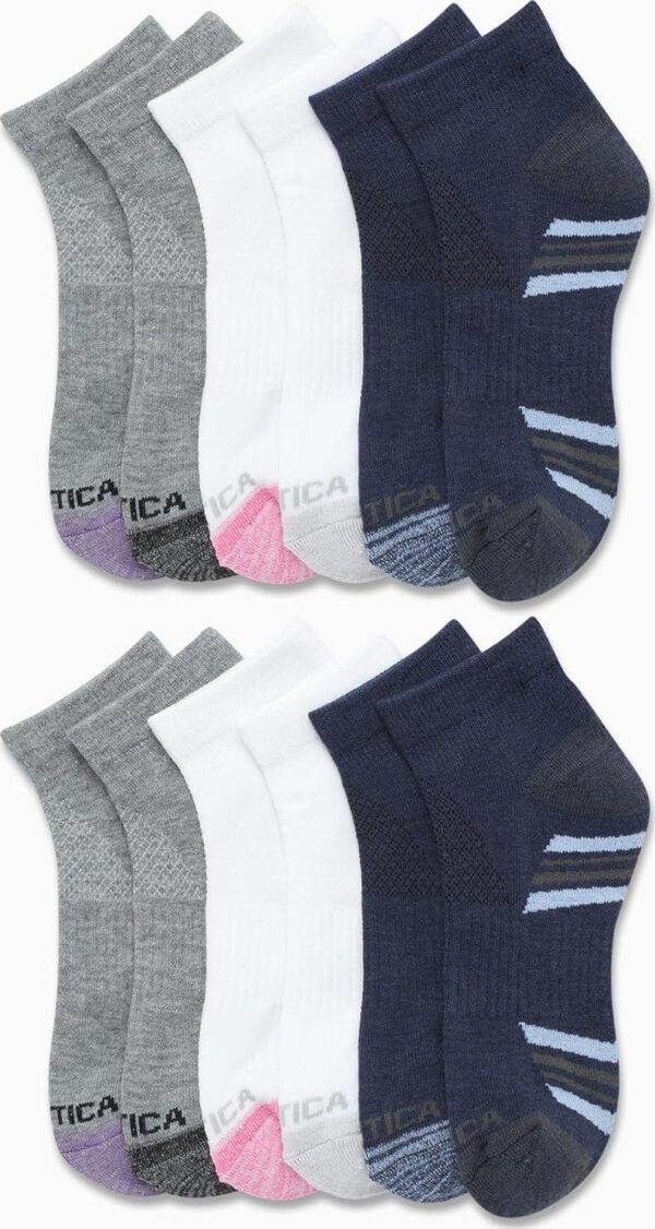 Nautica Women's Quarter Cut Moisture Control Athletic Socks with Cushioned Comfort (12 Pack) - Image 2