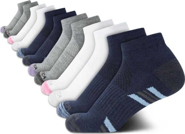 Nautica Women's Quarter Cut Moisture Control Athletic Socks with Cushioned Comfort (12 Pack)