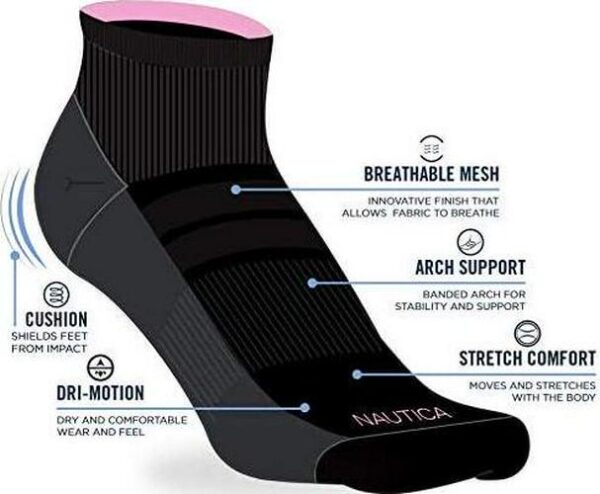 Nautica Women's Quarter Cut Moisture Control Athletic Socks with Cushioned Comfort (12 Pack) - Image 3