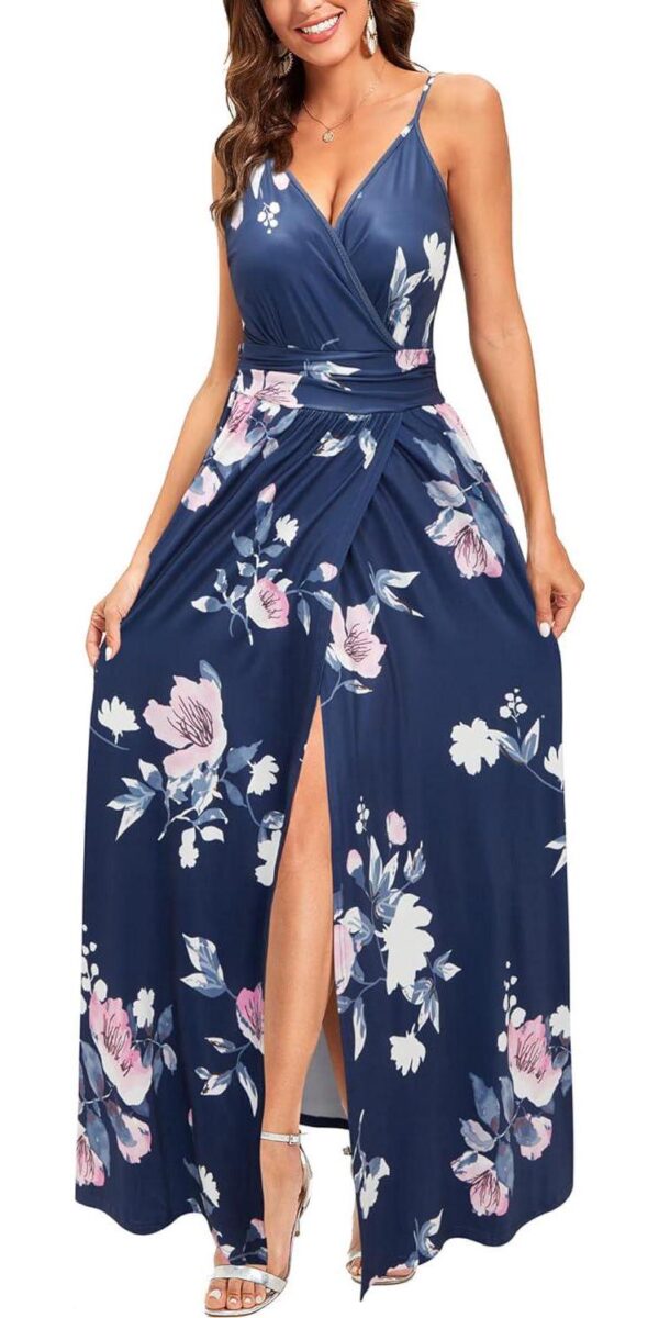 Newshows Women's 2024 Summer Maxi Dress Spaghetti Strap Spring Casual Boho V Neck Split Beach Long Flowy Dresses Trendy - Image 3