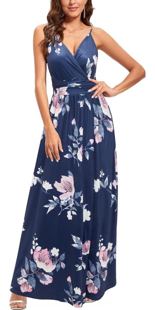Newshows Women's 2024 Summer Maxi Dress Spaghetti Strap Spring Casual Boho V Neck Split Beach Long Flowy Dresses Trendy - Image 5