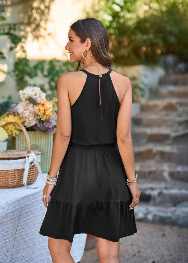 Newshows Women's 2024 Summer Dress Halter Casual Beach Vacation Outfits Hawaiian Dresses Ruffle Belted Sundress with Pockets - Image 5