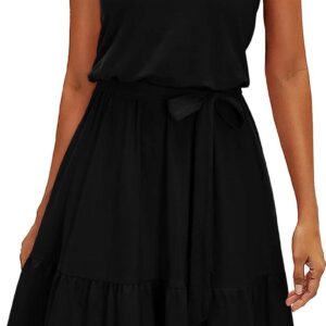Newshows Women's 2024 Summer Dress Halter Casual Beach Vacation Outfits Hawaiian Dresses Ruffle Belted Sundress with Pockets