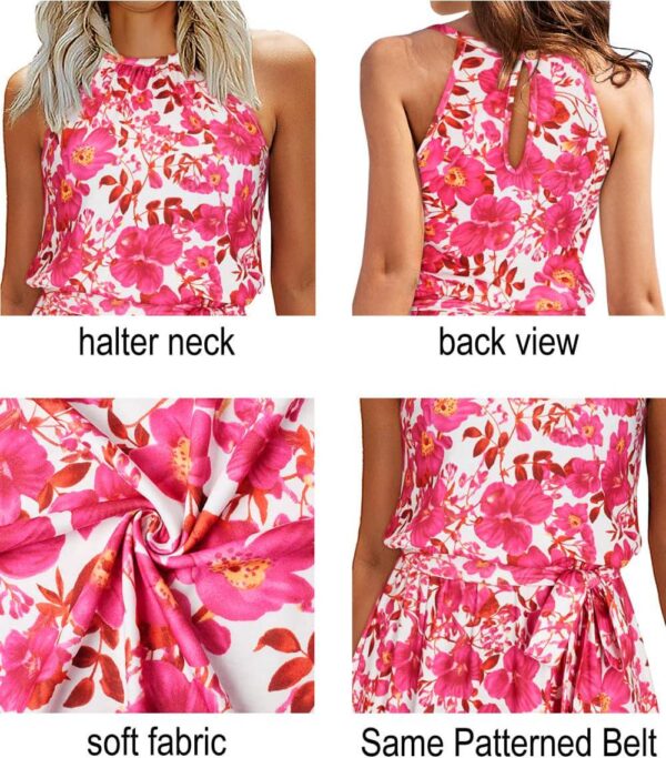 Newshows Women's 2024 Summer Dress Halter Casual Beach Vacation Outfits Hawaiian Dresses Ruffle Belted Sundress with Pockets - Image 6