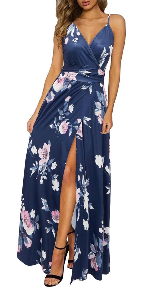 Newshows Women's 2024 Summer Maxi Dress Spaghetti Strap Spring Casual Boho V Neck Split Beach Long Flowy Dresses Trendy