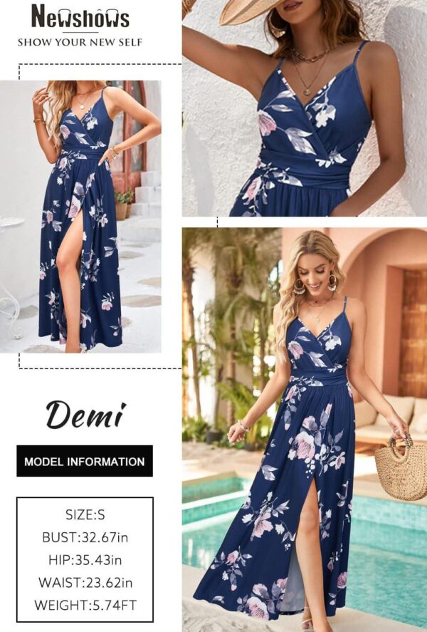 Newshows Women's 2024 Summer Maxi Dress Spaghetti Strap Spring Casual Boho V Neck Split Beach Long Flowy Dresses Trendy - Image 2