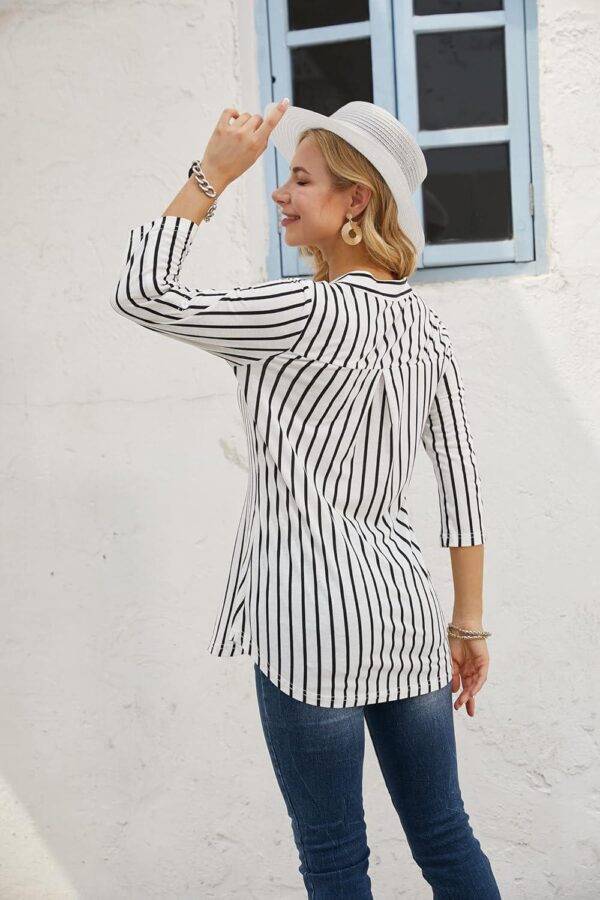 Ninedaily Women's 3/4 Sleeve Plaid Shirts Zip Floral Casual Tunic Blouse Tops - Image 4