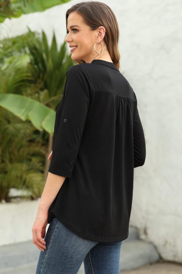 Ninedaily Womens Tops Dressy Casual 3/4 Sleeve V Neck Chiffon Shirt Work Blouses - Image 3