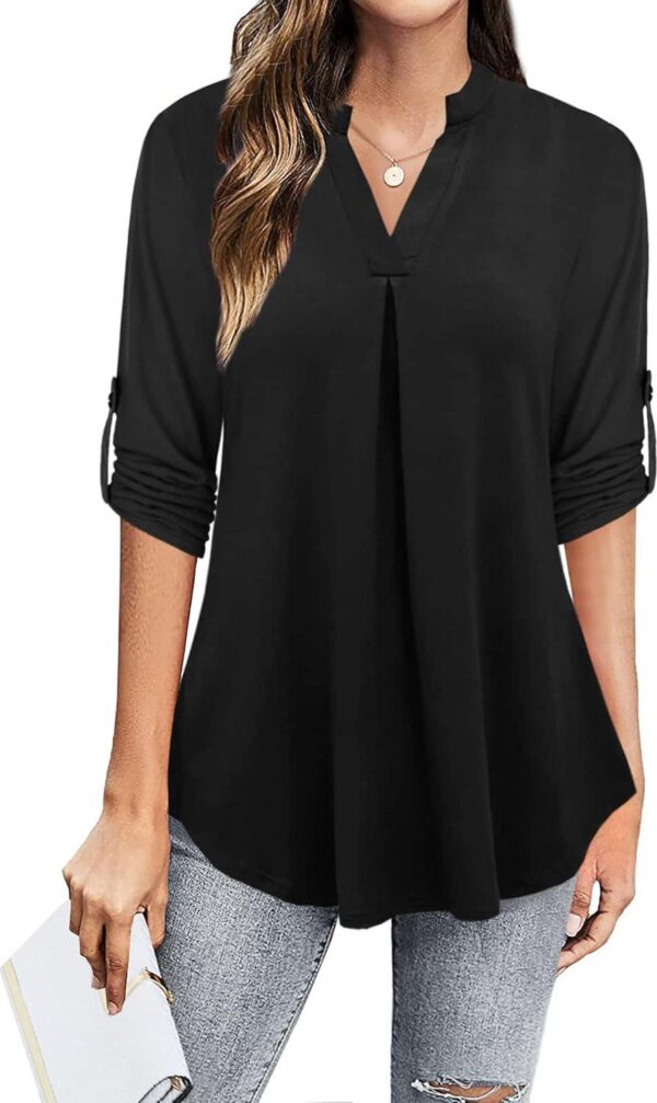 Ninedaily Womens Tops Dressy Casual 3/4 Sleeve V Neck Chiffon Shirt Work Blouses - Image 2