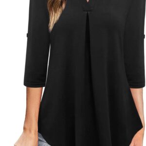 Ninedaily Womens Tops Dressy Casual 3/4 Sleeve V Neck Chiffon Shirt Work Blouses