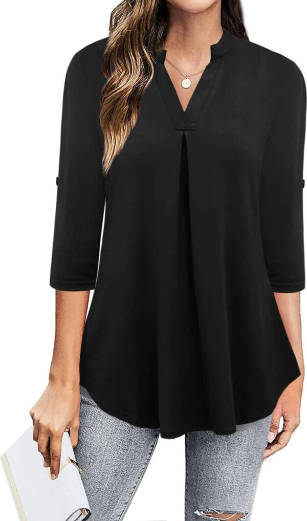 Ninedaily Womens Tops Dressy Casual 3/4 Sleeve V Neck Chiffon Shirt Work Blouses