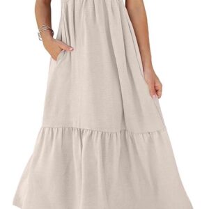 OFEEFAN Women's Casual Maxi Dresses with Pockets Ruffle Sleeve Smocked Dress XS-2XL