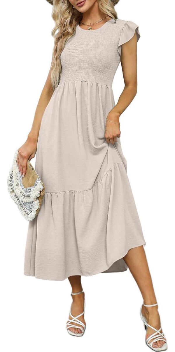 OFEEFAN Women's Casual Maxi Dresses with Pockets Ruffle Sleeve Smocked Dress XS-2XL - Image 5