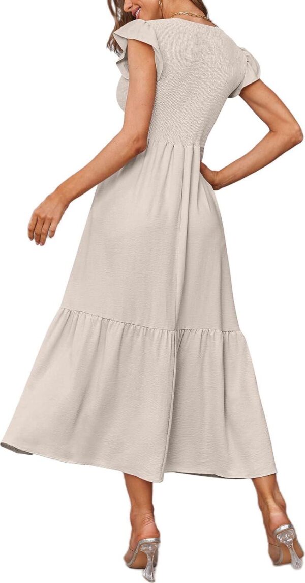 OFEEFAN Women's Casual Maxi Dresses with Pockets Ruffle Sleeve Smocked Dress XS-2XL - Image 4