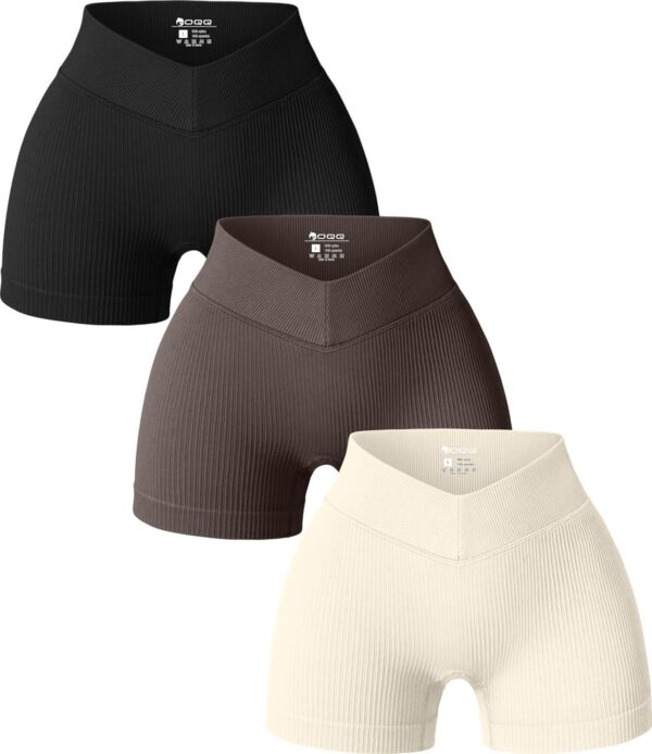 OQQ Women 3 Piece Yoga Shorts Ribbed V Shaped High Waist Workout Exercise Shorts Leggings