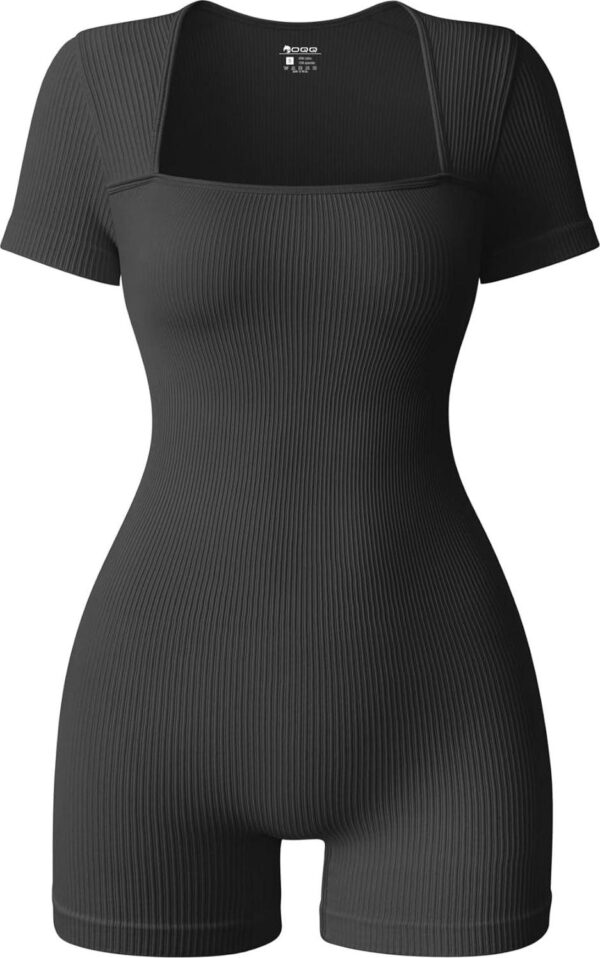 OQQ Women Short Sleeve Rompers Yoga Stretch Square Neck Exercise Rompers