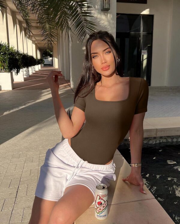 OQQ Women's 2 Piece Bodysuits Sexy Ribbed One Piece Square Neck Short Sleeve Bodysuits - Image 6
