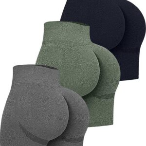 OQQ Women's 3 Piece High Waist Workout Shorts Butt Lifting Tummy Control Ruched Booty Smile Yoga Short Pants
