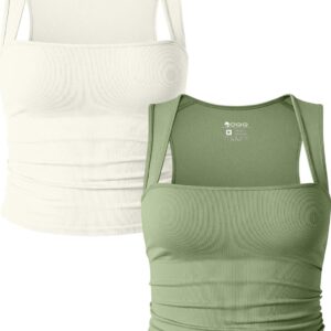 OQQ Womens 2 Piece Tank Tops Rueched Sleeveless Square Neck Ribbed Stretch Basic Shirts
