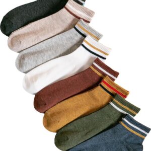 OYOANGLE Women's 8 Pairs Striped Print Ankle Socks Active Lightweight Running Socks