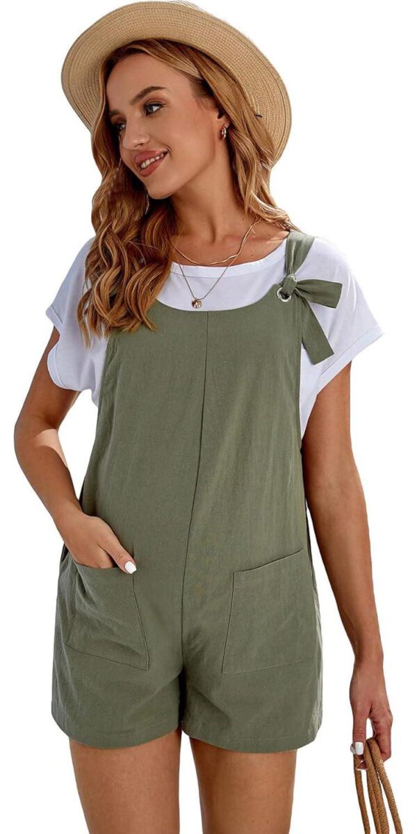 OYOANGLE Women's Casual Overall Shorts Strap Short Romper Jumpsuit with Pockets