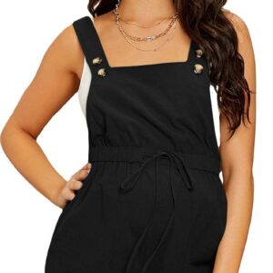 OYOANGLE Women's Maternity Button Sleeveless Drawstring High Waist Short Overall Casual Romper with Pocket