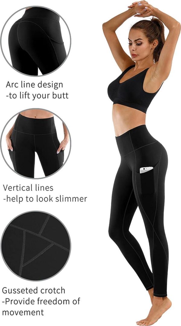 PHISOCKAT 2 Pack High Waist Yoga Pants with Pockets, Tummy Control Leggings, Workout 4 Way Stretch Yoga Leggings - Image 4