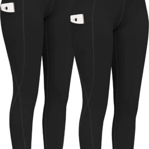 PHISOCKAT 2 Pack High Waist Yoga Pants with Pockets, Tummy Control Leggings, Workout 4 Way Stretch Yoga Leggings