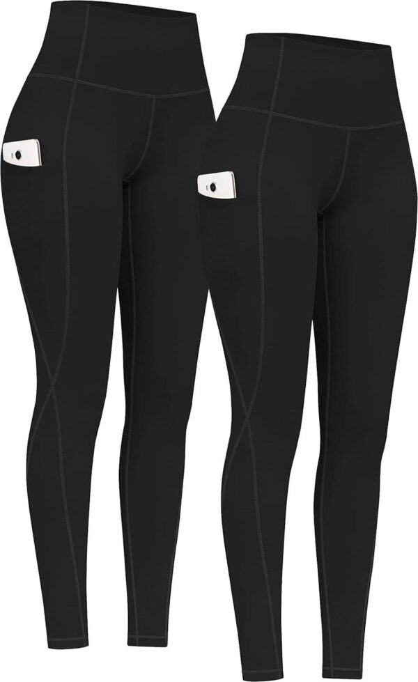 PHISOCKAT 2 Pack High Waist Yoga Pants with Pockets, Tummy Control Leggings, Workout 4 Way Stretch Yoga Leggings