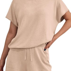 PRETTYGARDEN Two Piece Set 2024 Summer Lounge Tracksuit Outfits Shorts And Short Sleeve Tops Knitted Clothes