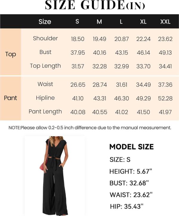 PRETTYGARDEN Women's Summer 2 Piece Outfits 2024 Cap Sleeve V Neck Belted Crop Tops Wide Leg Pant Sets Casual Tracksuit - Image 6