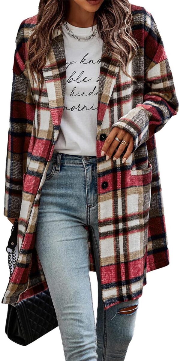PRETTYGARDEN Women's 2024 Plaid Shacket Jacket Casual Button Wool Blend Winter Tartan Trench Coat With Pockets