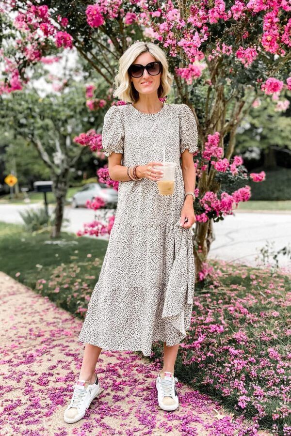 PRETTYGARDEN Women's Summer Casual Boho Dress Floral Ruffle Puff Sleeve High Waist Midi Beach Dresses - Image 4