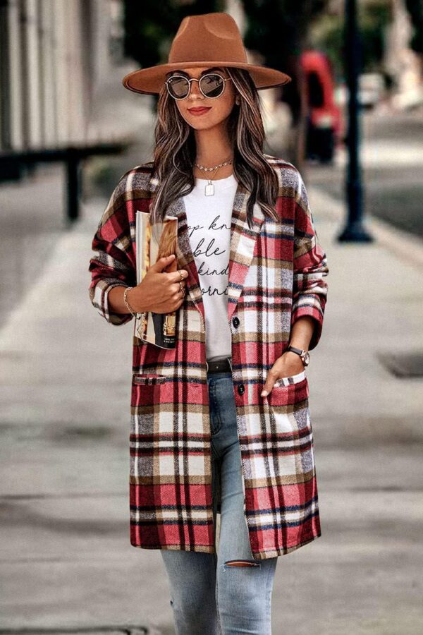 PRETTYGARDEN Women's 2024 Plaid Shacket Jacket Casual Button Wool Blend Winter Tartan Trench Coat With Pockets - Image 5