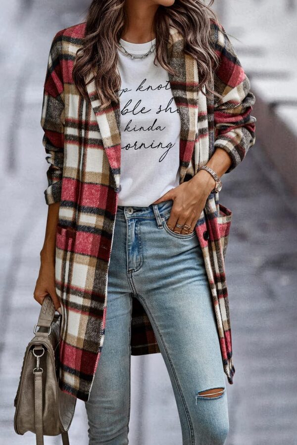 PRETTYGARDEN Women's 2024 Plaid Shacket Jacket Casual Button Wool Blend Winter Tartan Trench Coat With Pockets - Image 4