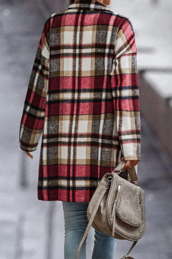 PRETTYGARDEN Women's 2024 Plaid Shacket Jacket Casual Button Wool Blend Winter Tartan Trench Coat With Pockets - Image 3