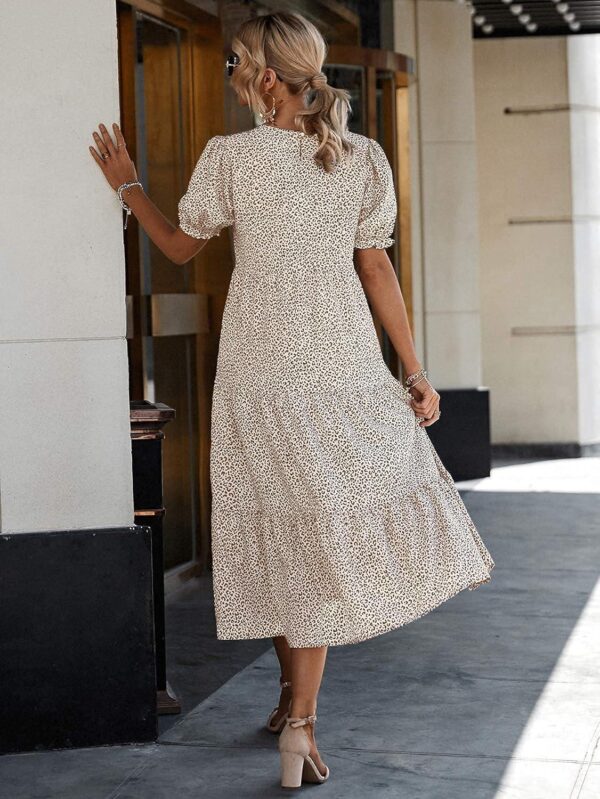 PRETTYGARDEN Women's Summer Casual Boho Dress Floral Ruffle Puff Sleeve High Waist Midi Beach Dresses - Image 3